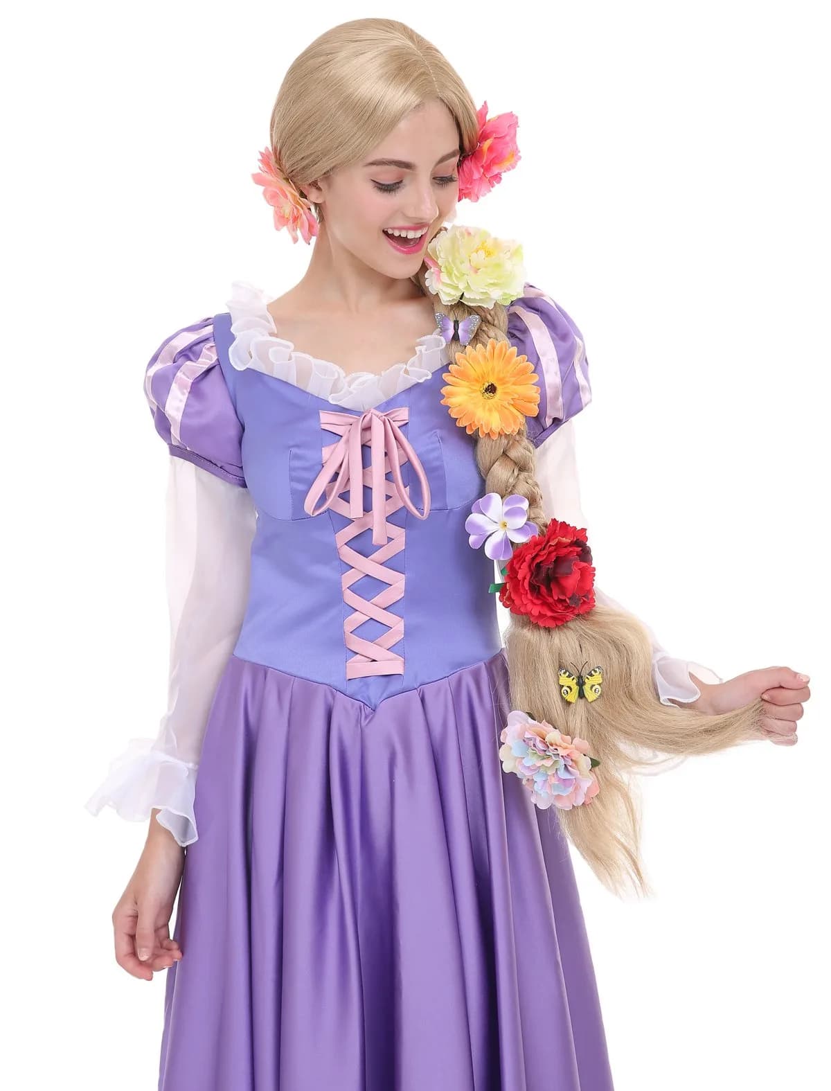 Angelaicos 47 Inch Blonde Braided Costume Wig with 10 Flowers | Cosplay & Costume Party Ready - main product image