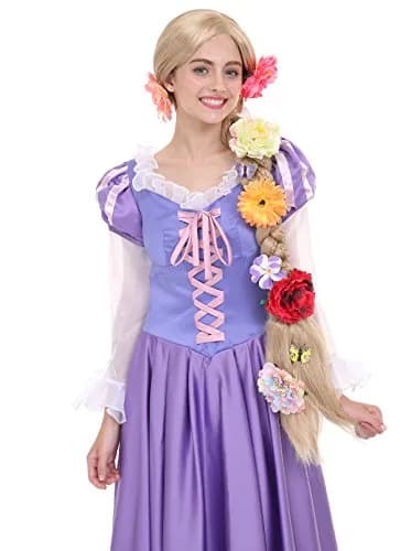 Angelaicos 47 Inch Blonde Braided Costume Wig with 10 Flowers | Cosplay & Costume Party Ready thumbnail 4