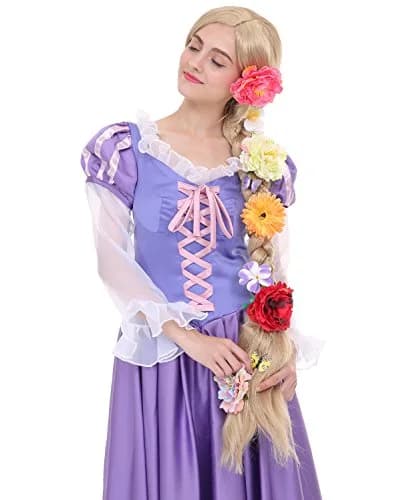 Angelaicos 47 Inch Blonde Braided Costume Wig with 10 Flowers | Cosplay & Costume Party Ready thumbnail 2