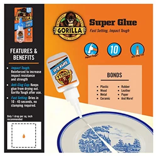 Gorilla Super Glue Clear Bonding Adhesive 15g (0.51 Fl Oz) | Impact-Tough Formula for Fast Repairs thumbnail 2