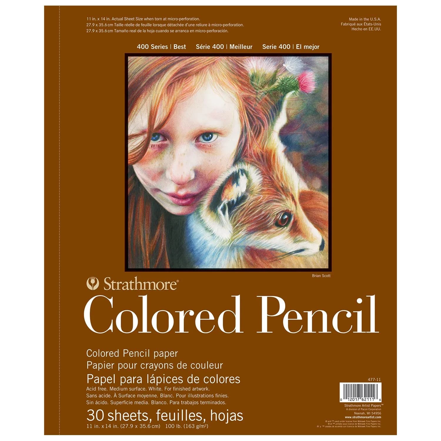 Strathmore 400 Series Wire Bound Colored Pencil Pad, 11 x 14 inches | 30 Sheets, Medium Tooth, White Paper - main product image
