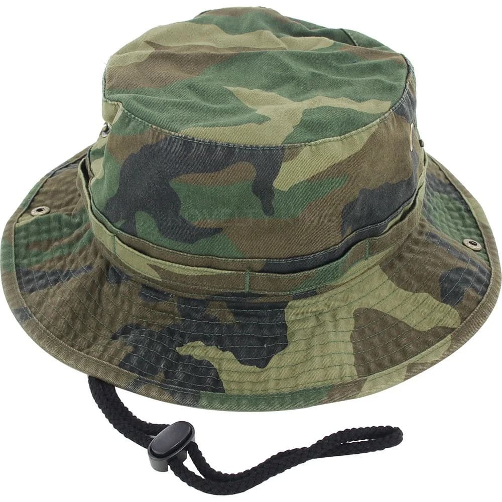 DealStock 100% Cotton Boonie Fishing Bucket Hat with String, Woodland Camo, Large/X-Large - main product image