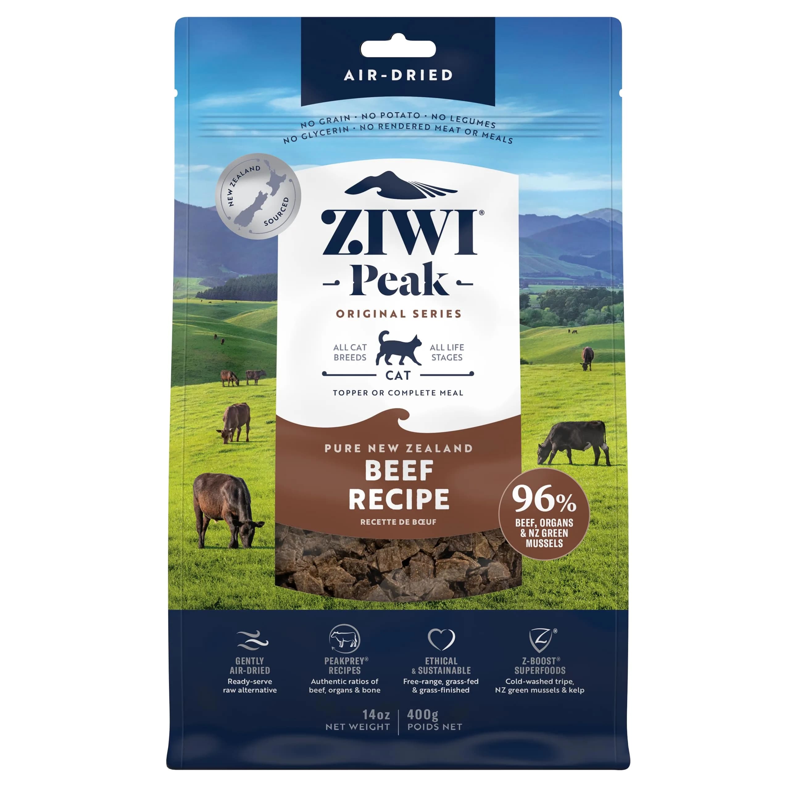 ZIWI Peak Air-Dried Lamb Cat Food 397g (14oz) | High Protein, Grain-Free, Ethically Sourced — Beef / 14 Ounce