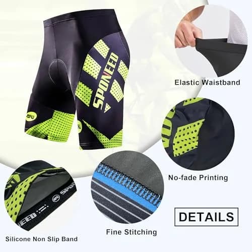 sponeed Men Road Bike Shorts XL Green | Padded Cycling Tights for Men, Summer, Quick Dry thumbnail 4