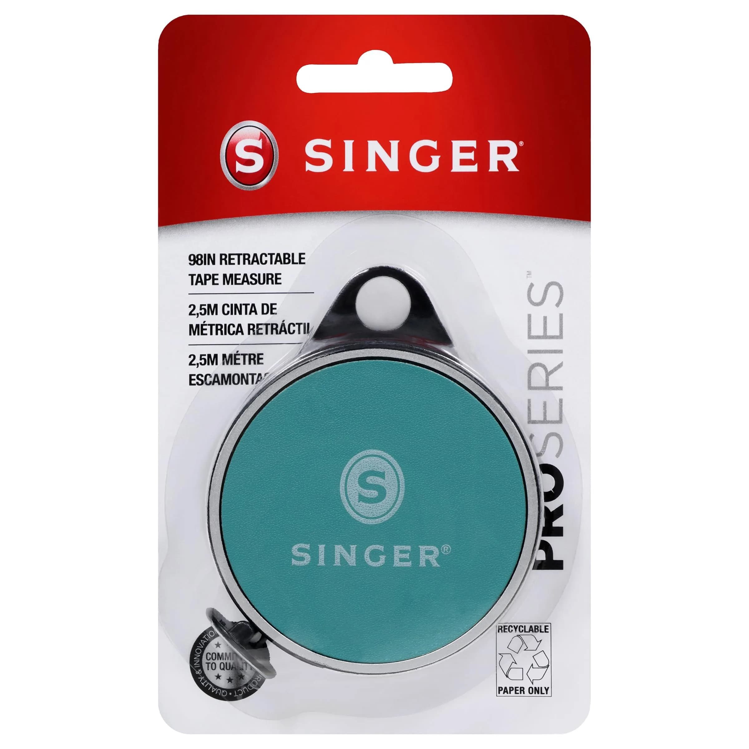 SINGER ProSeries Retractable Tape Measure 2.5m (98-Inch) | Tailor Tape Measure for Body & Fabric - main product image