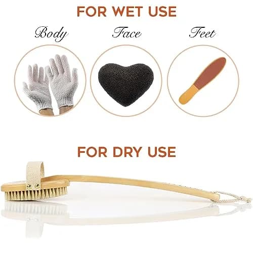 ZEN ME Skin Cleaning Brush Set | Natural Exfoliation Kit with Boar Bristle, Gloves, Konjac Sponge & Foot File for Lymphatic Drainage thumbnail 2