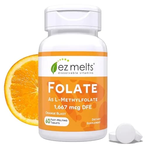 EZ Melts Dissolvable Folate 1,667 mcg DFE | Orange Blast Vitamin for Heart & Nervous System thumbnail 1