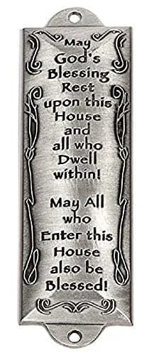 Holy Land Gifts Bless This House Pewter Mezuzah Plaque 10.8 cm (4.25 in) | Modern Religious Home Decor thumbnail 1