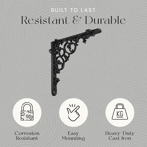 NACH Decorative Shelf Brackets 6 x 1.3 x 6 inch | Heavy Duty Cast Iron Victorian Shelf Support thumbnail 4