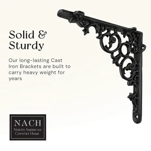NACH Decorative Shelf Brackets 6 x 1.3 x 6 inch | Heavy Duty Cast Iron Victorian Shelf Support thumbnail 3