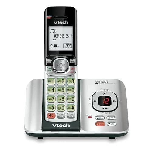 VTech CS6529 1-Handset Cordless Phone with Answering Machine | DECT 6.0, Caller ID, Silver/Black thumbnail 1