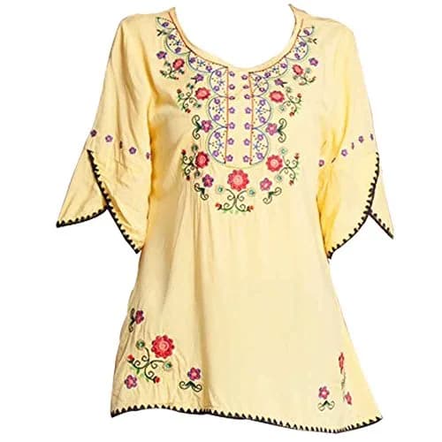 Ashir Aley Girls Embroidered Peasant Top Medium Yellow | Boho Mexican Blouse for Summer thumbnail 1