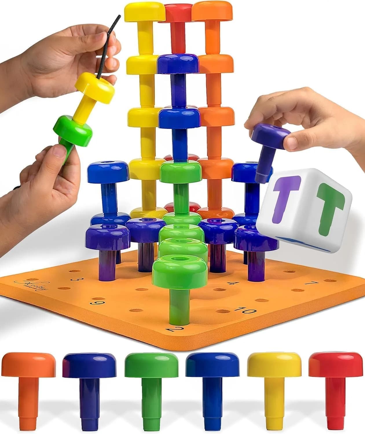 Skoolzy Peg Board Set Montessori 33 Pc Plastic Pegs Dice Lacing | Educational STEM Toy for Kids 2+ Years — Pegboard Set - 33pcs