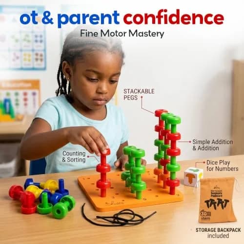 Skoolzy Peg Board Set Montessori Toys for 2 Year Old 33 Pc Peg Board with 30 Pegs & Storage Bag | ASTM-Tested Educational Toy thumbnail 5
