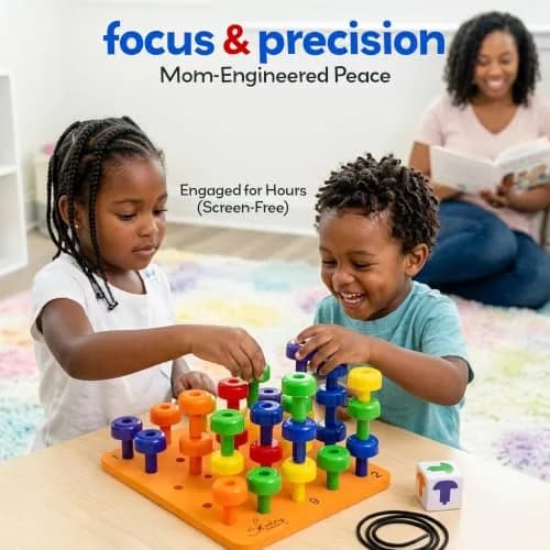 Skoolzy Peg Board Set Montessori Toys for 2 Year Old 33 Pc Peg Board with 30 Pegs & Storage Bag | ASTM-Tested Educational Toy thumbnail 8