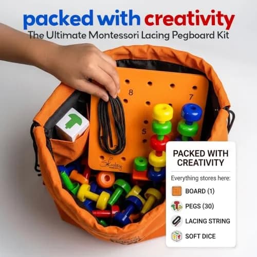 Skoolzy Peg Board Set Montessori Toys for 2 Year Old 33 Pc Peg Board with 30 Pegs & Storage Bag | ASTM-Tested Educational Toy thumbnail 2