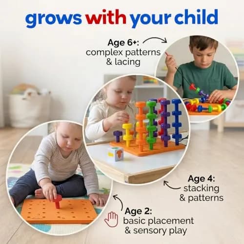 Skoolzy Peg Board Set Montessori Toys for 2 Year Old 33 Pc Peg Board with 30 Pegs & Storage Bag | ASTM-Tested Educational Toy thumbnail 3