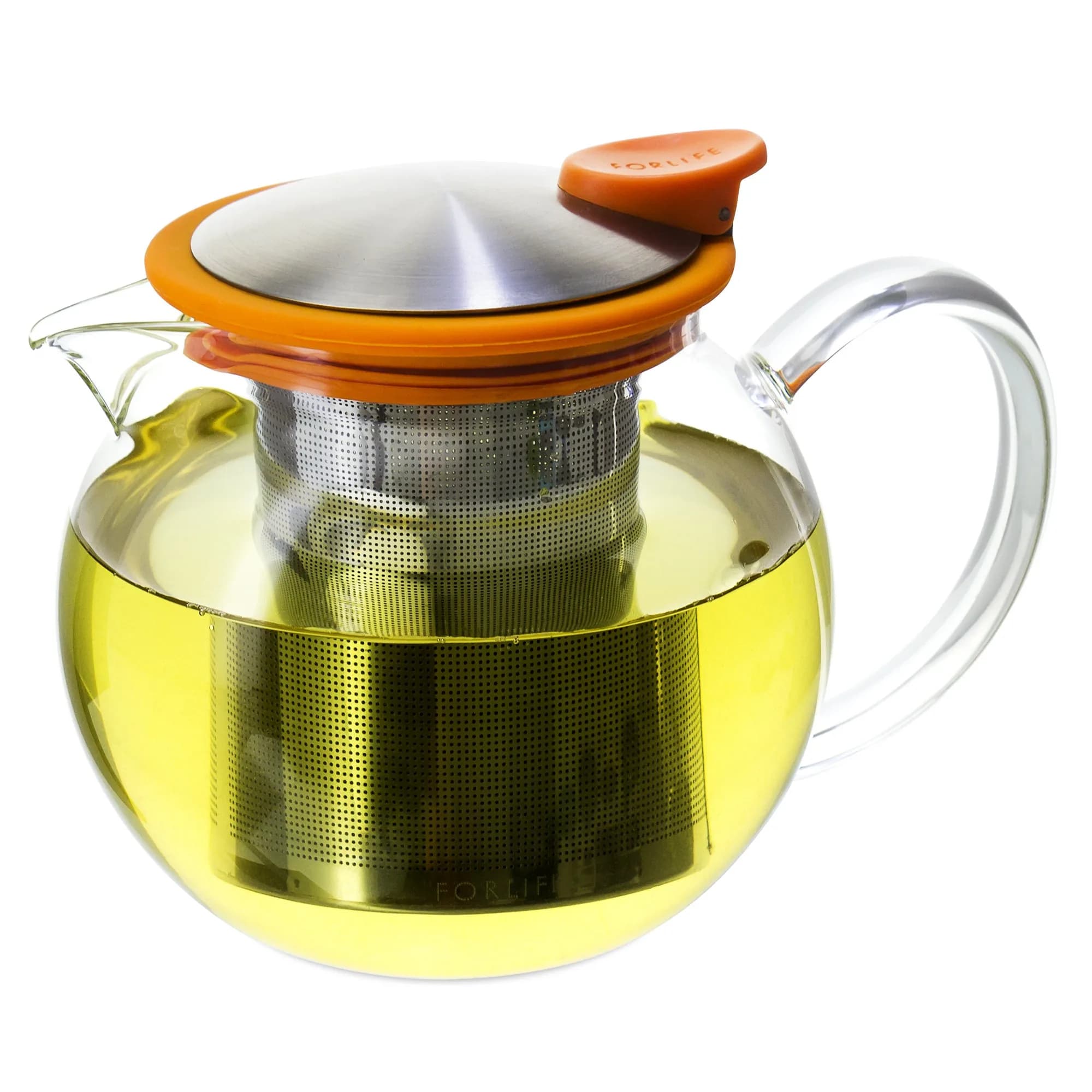 FORLIFE Bola Glass Teapot with Basket Infuser 25oz./750ml. | Borosilicate Durable & Versatile for Loose Leaf & Flowering Tea