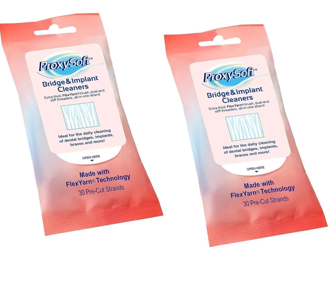 Proxysoft Dental Floss for Bridges and Implants with Extra-Thick Proxy Brush, 30 Strands (25.4 cm / 10 inches) | Dentist-Recommended for Oral Hygiene — 2-Pack