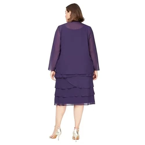 S.L. Fashions Plus-Size Sequin Chiffon Jacket & Special Occasion Dress | Elegant Eggplant 20 thumbnail 2
