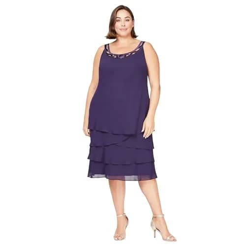 S.L. Fashions Plus-Size Sequin Chiffon Jacket & Special Occasion Dress | Elegant Eggplant 20 thumbnail 3