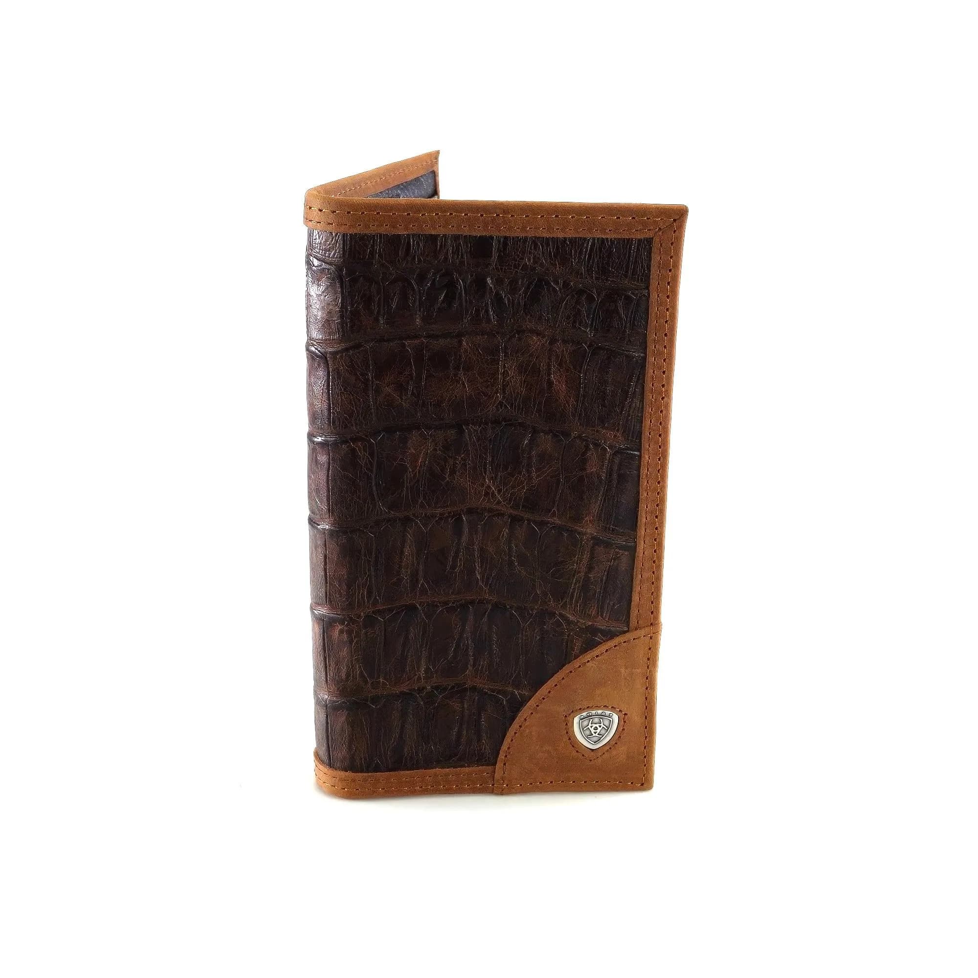 ARIAT Men's Gator Print Rodeo Wallet Brown Tri-Fold | Genuine Leather with ID Window
