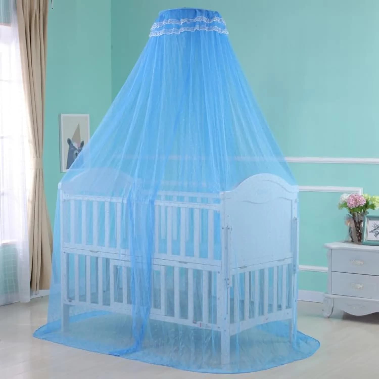 Cdycam Baby Infant Toddler Bed Dome Mosquito Net | Breathable Cotton Mesh for Safe Sleep (35*220*550CM, Blue)