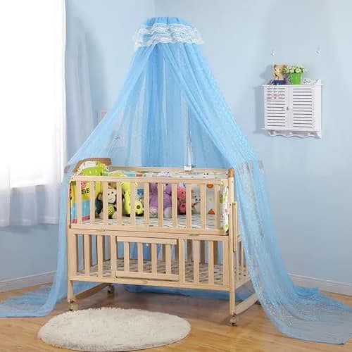 Cdycam Baby Infant Toddler Bed Dome Mosquito Net | Breathable Cotton Mesh for Safe Sleep (35*220*550CM, Blue) thumbnail 4