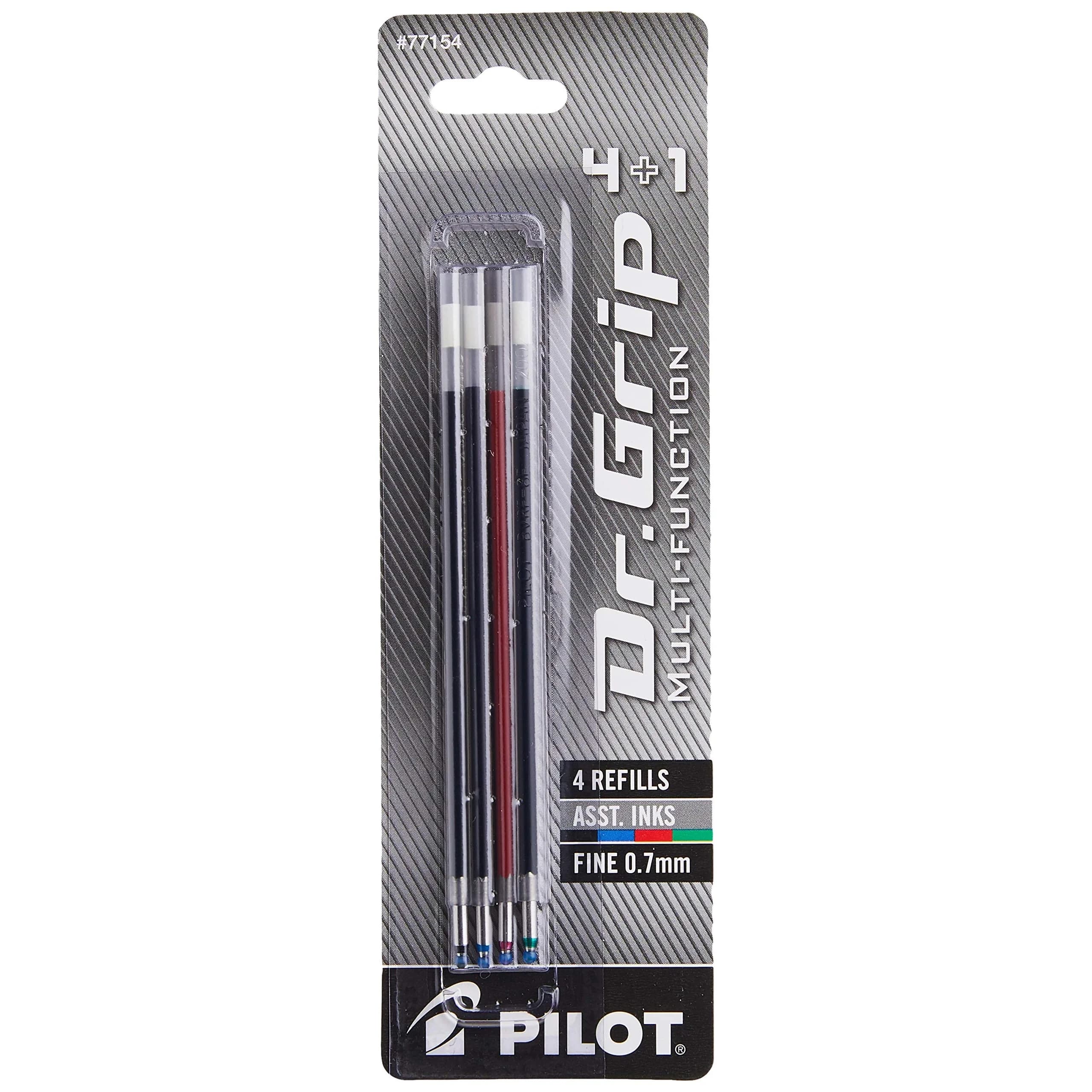PILOT Dr. Grip 4+1 Multi-Function Ballpoint Ink Refills, Fine Point, Black/Red/Blue/Green Inks, Assorted Colors, 4 Count (Pack of 1) - main product image