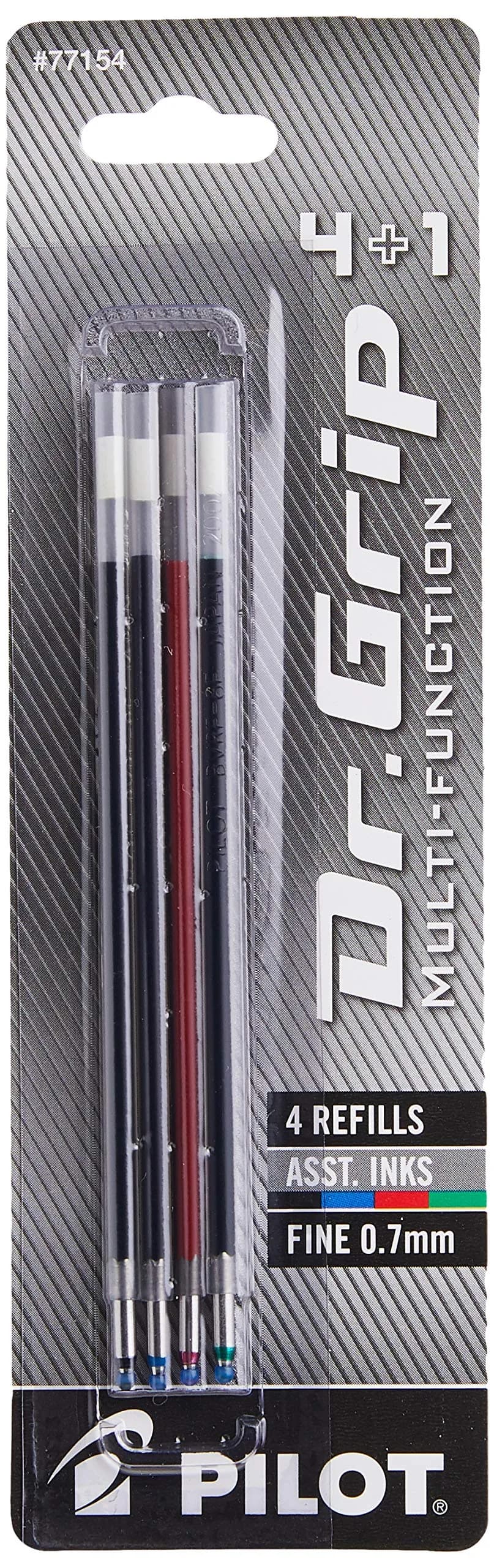 PILOT Dr. Grip 4+1 Multi-Function Ballpoint Ink Refills, Fine Point, Black/Red/Blue/Green Inks, Assorted Colors, 4 Count (Pack of 1) — Assorted Colors