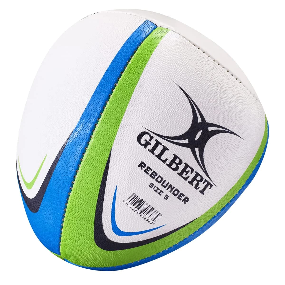 Gilbert Rebounder Match Trainer Rugby Ball White/Lime/Blue | Improves Reflexes & Coordination - main product image