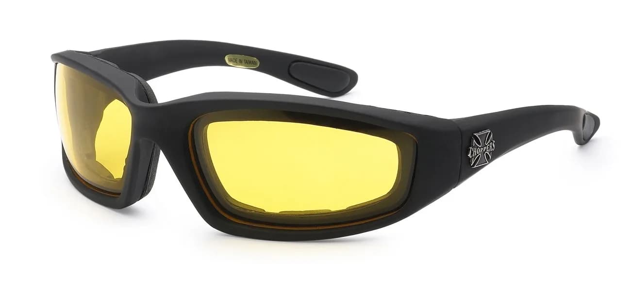 MODA Choppers Gangster Padded Motorcycle Goggles 5.9in L x 2in W Clear | Lightweight & Adjustable Safety Glasses — Yellow