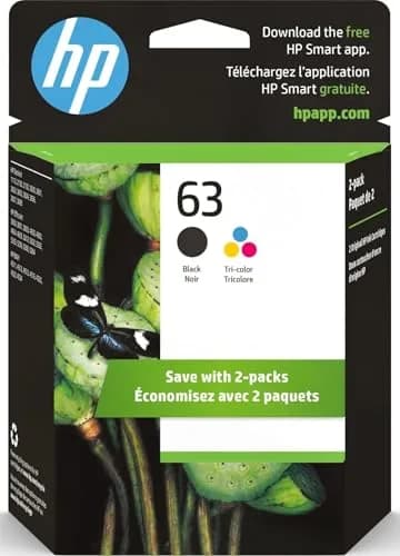 HP 63 Black & Tri-Color Ink Cartridge Printers (2-Pack) | Fade-Resistant Documents & Brilliant Images thumbnail 1