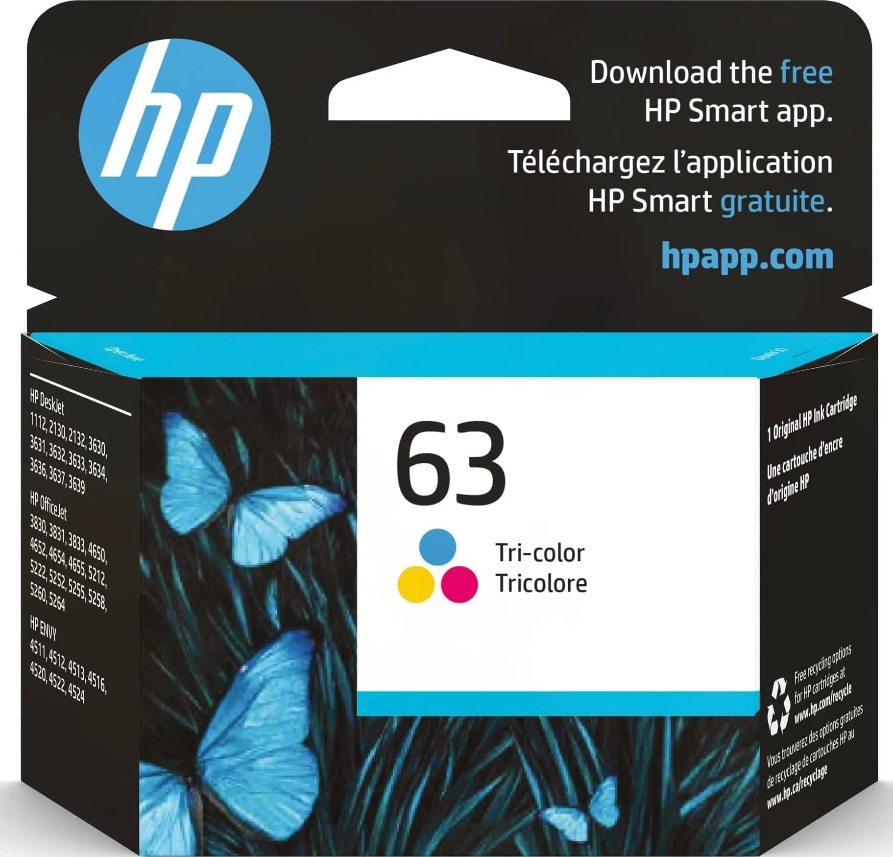 HP 63 Tri-Color Ink Cartridge | 150 Pages Yield | Genuine HP Ink - main product image