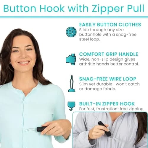 Vive Button Hook with Zipper Pull | Assist Tool for Arthritis & Limited Dexterity thumbnail 2