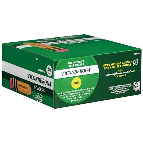 Ticonderoga Pencil Shaped Erasers Yellow 36-Pack | Smudge-Free Corrections thumbnail 4
