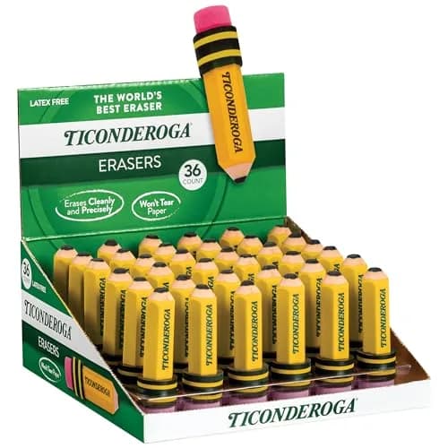 Ticonderoga Pencil Shaped Erasers Yellow 36-Pack | Smudge-Free Corrections thumbnail 2