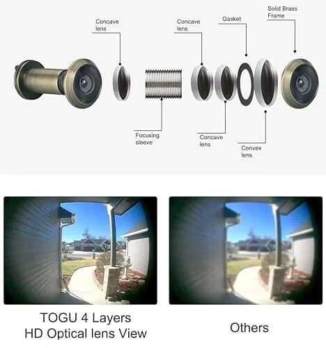 TOGU Solid Brass UL Listed Door Viewer 220-Degree View with Privacy Cover | 35mm-55mm Door Thickness thumbnail 3