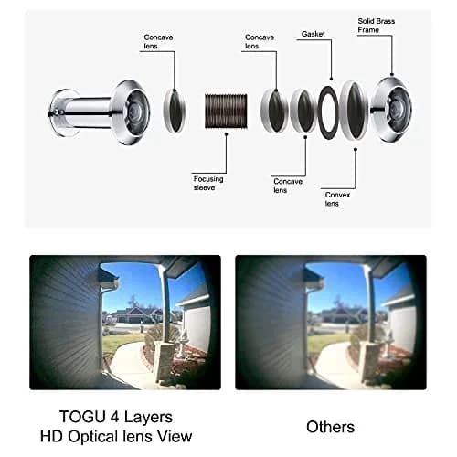 TOGU Solid Brass Door Viewer 220° Polished Chrome | Heavy Duty Privacy Cover thumbnail 2