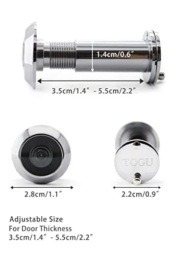 TOGU Solid Brass Door Viewer 220° Polished Chrome | Heavy Duty Privacy Cover thumbnail 3
