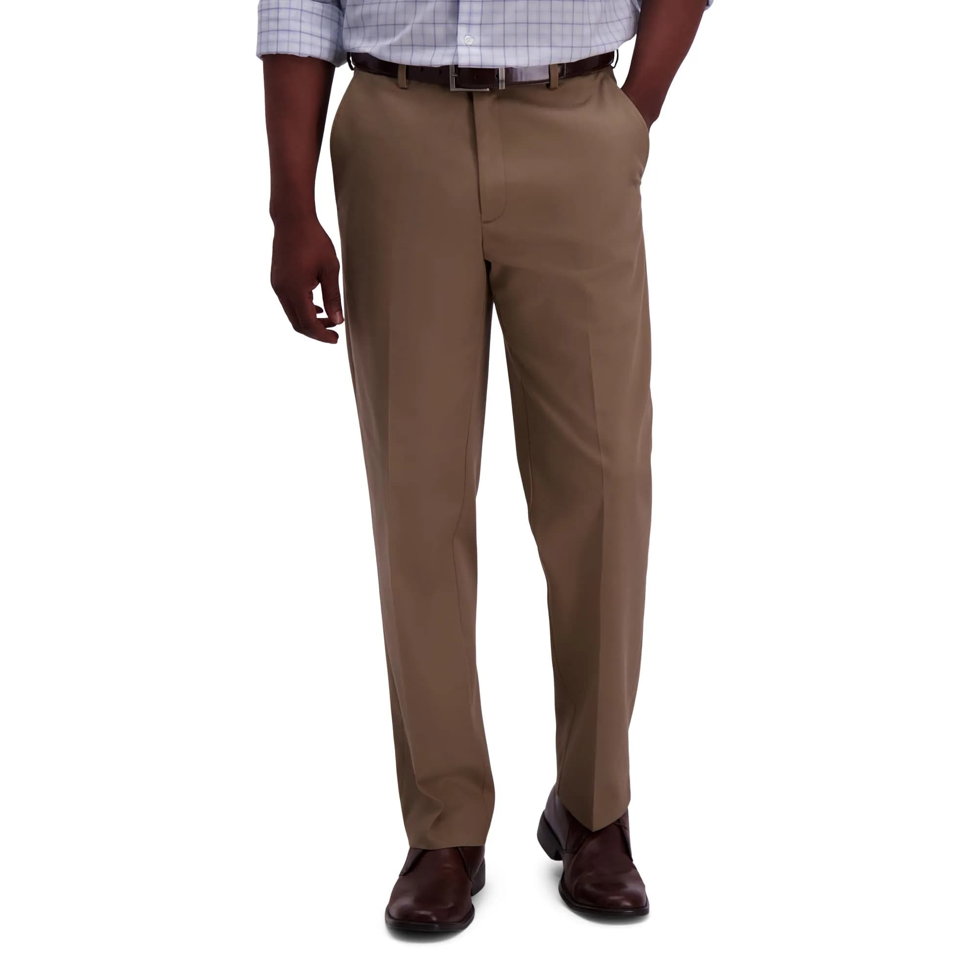 Haggar Premium No Iron Khaki Classic Fit Expandable Waist Flat Front Pants 36W x 34L | Versatile, Easy-Care Khakis for Men - main product image