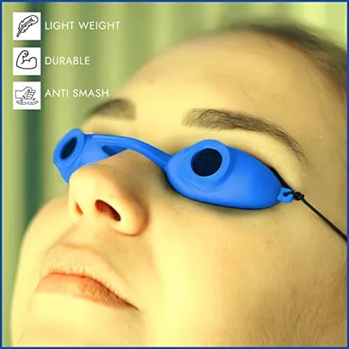 Super Sunnies Flexible UV Eye Tanning Bed Goggles w/Strap - Blue | UV Protection Glasses thumbnail 6