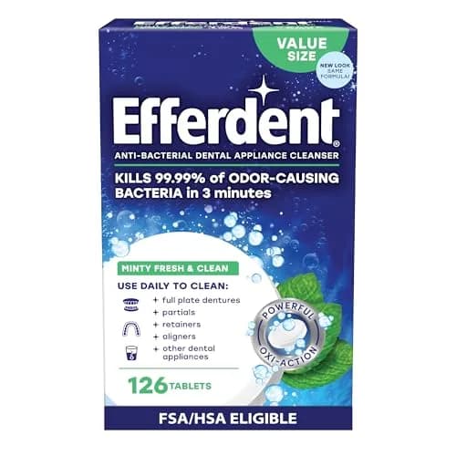 Efferdent Minty Fresh & Clean Denture Cleaner Tablets 126 Count | Kills 99.99% Odor-Causing Bacteria thumbnail 1