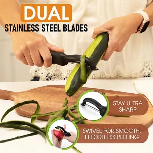 Spring Chef Swivel Vegetable Peeler Black | Dual Stainless Steel Blades & Soft Grip Handle (19 cm / 7.5 inch) thumbnail 3