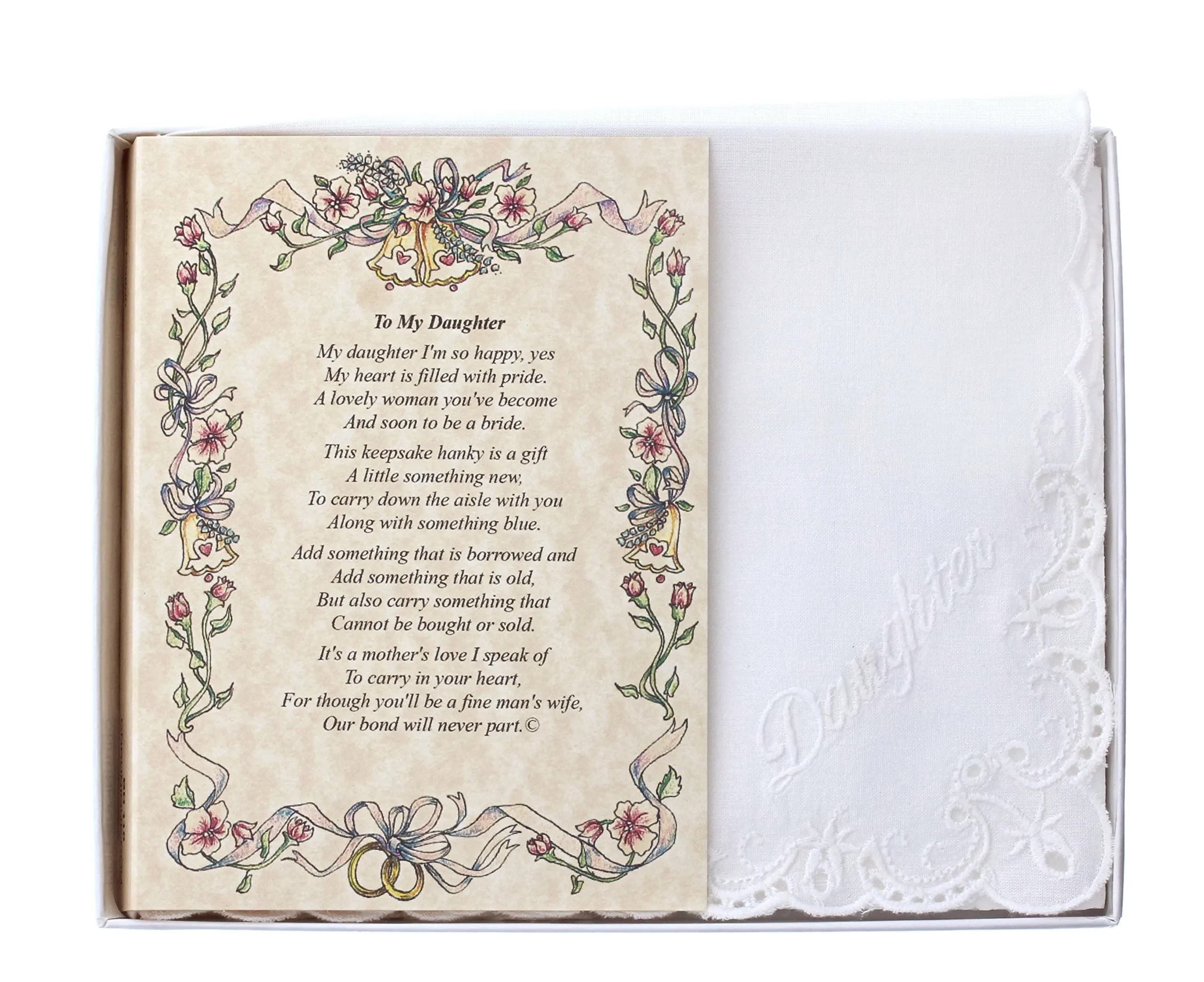 Wedding Collectibles Wedding Handkerchief Poetry Hankie (Mother to Daughter) White, Lace Embroidered | Keepsake Gift - main product image