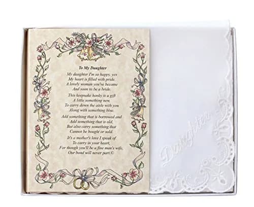 Wedding Collectibles Wedding Handkerchief Poetry Hankie (Mother to Daughter) White, Lace Embroidered | Keepsake Gift thumbnail 1