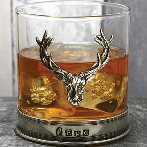 English Pewter Company 11oz Old Fashioned Whisky Rocks Glass with Stag Deer Head Pewter Base thumbnail 4