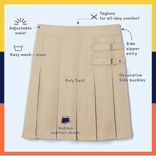 French Toast Girls' Adjustable Waist 2-Tab Scooter, Khaki, 14 | School Uniform Skirt with Built-in Shorts thumbnail 5