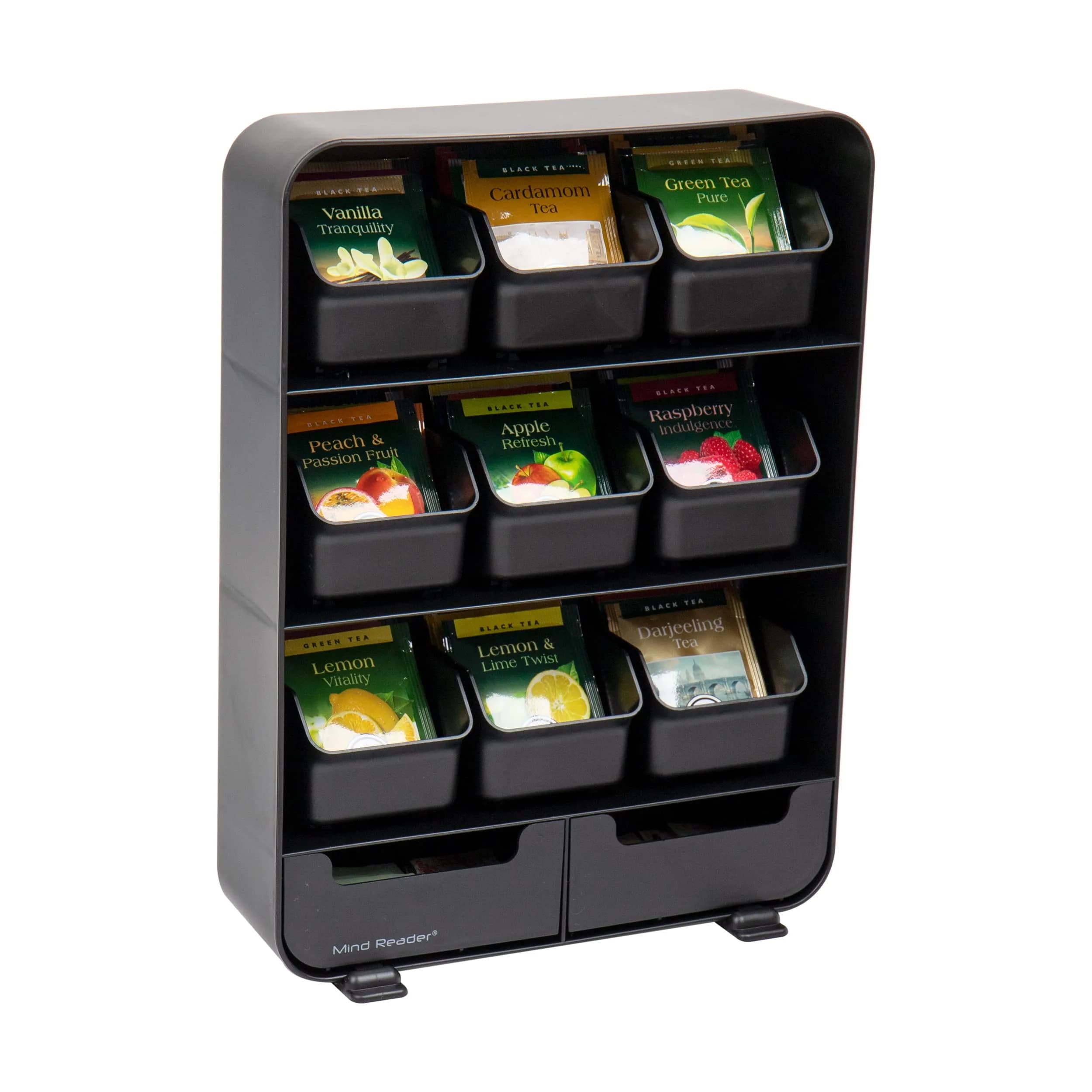 Mind Reader 11-Drawer Tea Bag Organizer Station | 26cm (10.25") Black Plastic Countertop Storage - main product image