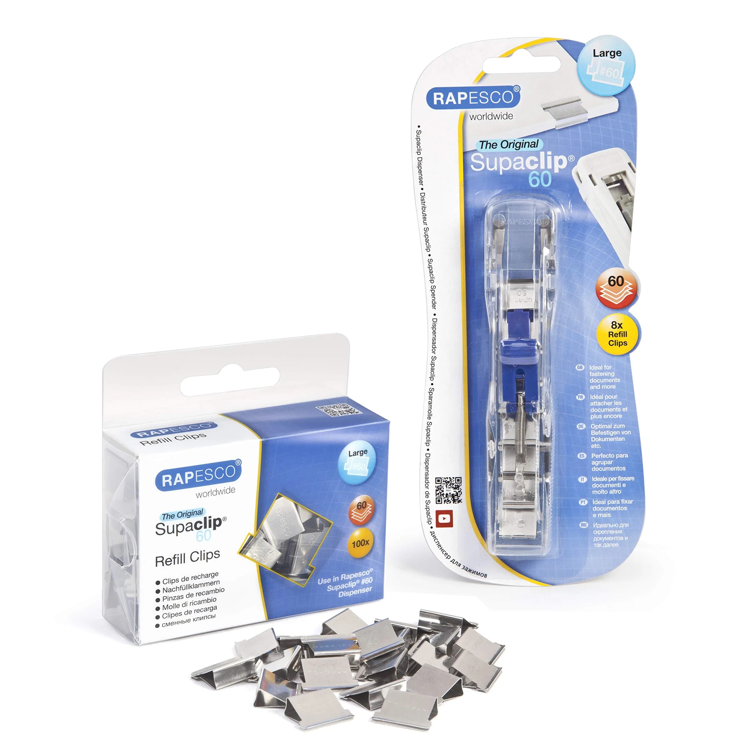 RAPESCO Supaclip 60 Kit Dispenser with 108 Stainless Steel Refill Clips | Binds up to 60 Sheets - main product image